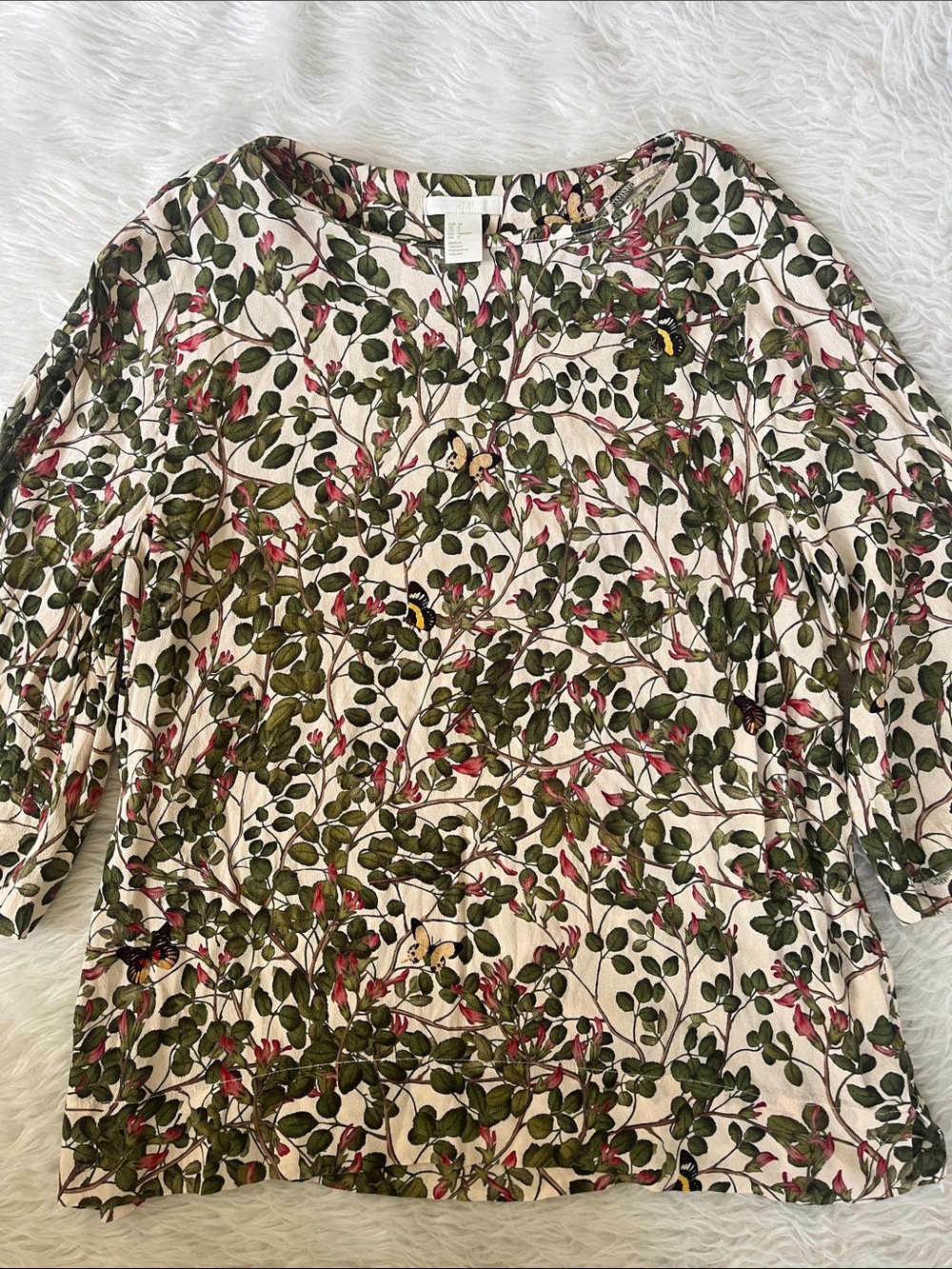 H&M 3/4 sleeve butterfly leaf floral top size 8 euro 38